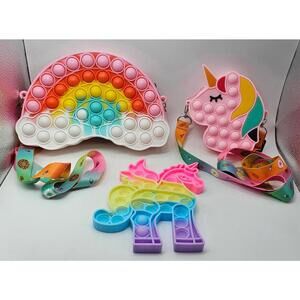 Rainbow and Unicorn Pop It Fidget Toy Set of 3 Crossbody Bags